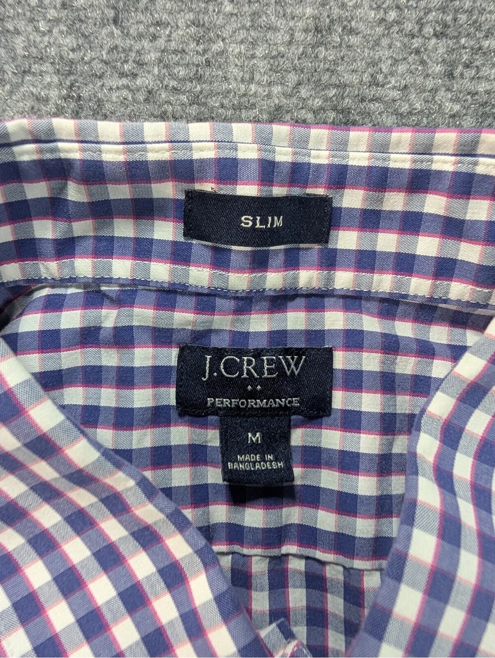 J.Crew Mens Medium Performance Slim Fit Blue Pink Checkered Button Down Shirt
